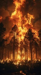 Ferocious wildfires engulf the forest in a raging inferno, with billowing smoke and towering flames, Photo --ar 9:16 --stylize 750 Job ID: a99e797d-617a-4fa8-a42d-2d41413d1143