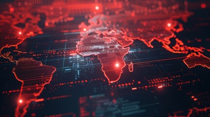 Digital World Map with Red Highlights