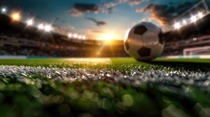 Stadium at dusk, with the sky painted in warm hues and the lights just turning on