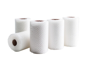 Five Rolls of Bubble Wrap Ready For Protective Packaging on a Clear PNG or White Background.