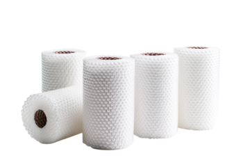 Five Rolls of Bubble Wrap Ready For Protective Packaging on a Clear PNG or White Background.