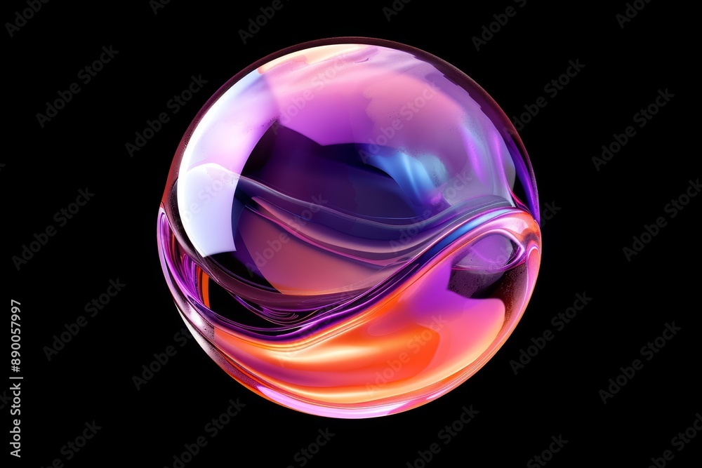 Poster An abstract sphere with vibrant neon colors swirling around, creating a futuristic and dynamic glowing effect, perfect for digital art and design