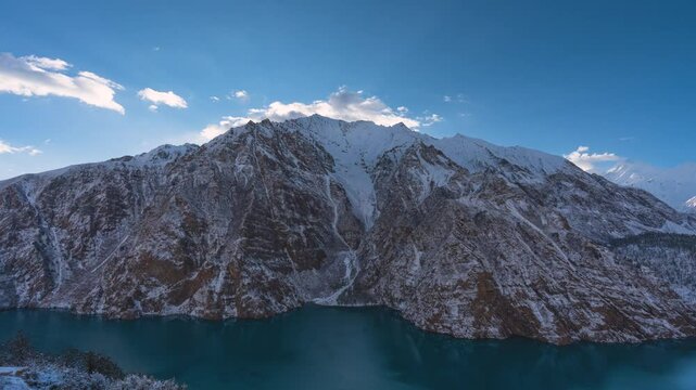 Lake and mountains time-lapse in the Himalayas. 4k time-lapse of Phoksundo Lake and mountain, Dolpa.