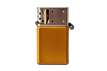 A Golden Lighter, Its Flame Awaiting Ignition on a Clear PNG or White Background.