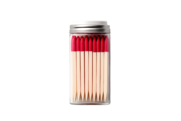 A Glass Jar Filled With Wooden Matches With Red Tips on a Clear PNG or White Background.