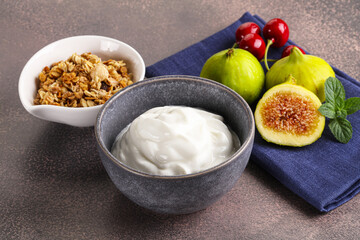 Traditional homemade Greek yoghurt with granola