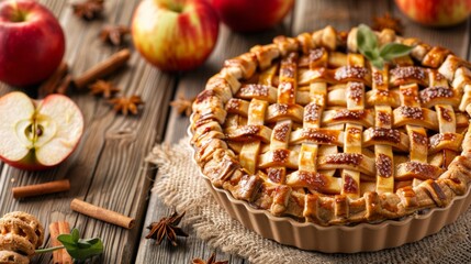 Fototapeta premium The national cuisine of France. French apple pie with caramel.