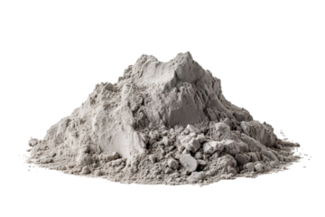 A Mountain of Grey Powder in a Studio Setting on a Clear PNG or White Background.