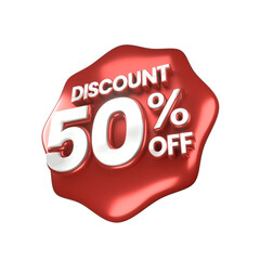 3d sales red and white discount price tag for composition 50 percent, amazing for product promotion
