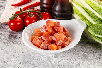 Salted salmon cubes for cooking