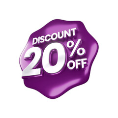 3d sales purple and white discount price tag for composition 20 percent, amazing for product promotion