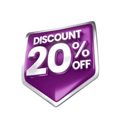3d sales purple and white discount price tag for composition 20 percent, amazing for product promotion