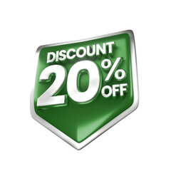 3d sales green and white discount price tag for composition 20 percent, amazing for product promotion