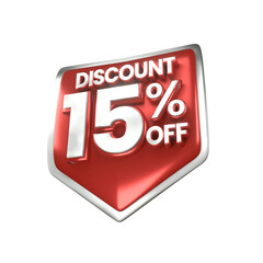 3d sales red and white discount price tag for composition 15 percent, amazing for product promotion