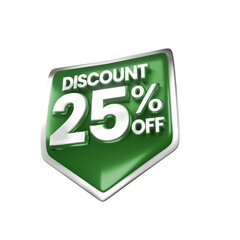 
3d sales green and white discount price tag for composition 25 percent, amazing for product promotion
