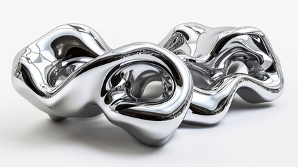 3d Fluid chrome shapes isolated on white background 
