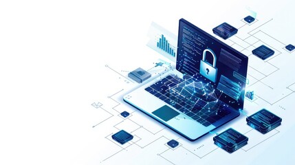 digital security technology background with laptop and padlock on laptop screen