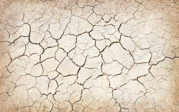 Texture of the dried earth with clay and sand, close-up or Brown dry soil or cracked ground texture background.