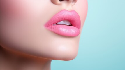 Obraz premium Close-up of Pink Lips with Perfect Makeup - A close-up shot showcasing the beauty of pink lips with perfect makeup, symbolizing femininity, confidence, sensuality, and elegance.