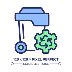 Waste management pixel perfect RGB color icon. Pollution reduce. Trash disposal can. Resource management, sorting. Isolated vector illustration. Simple filled line drawing. Editable stroke