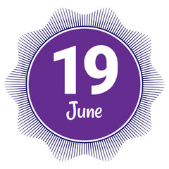 Naklejka premium 19 June, Date template. Useful design for calendar or event promotion. Vector illustration EPS 10 File. Isolated on white background. 