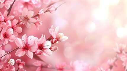 Pink spring blossoming branch wide background