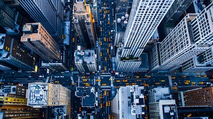 Aerial view of New York downtown building roof