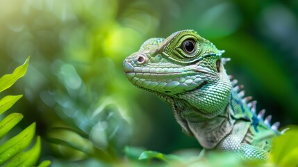 Fototapeta premium A vibrant water dragon lizard basks in its habitat, showcasing beauty and intelligence.