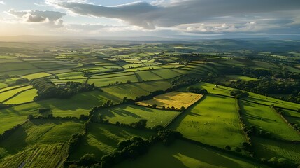 Aerial view of Somerset, England rural landscape