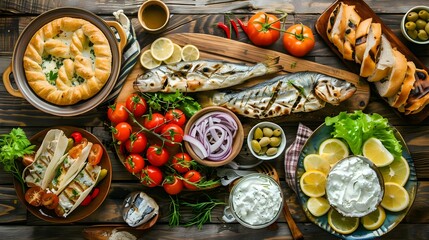 Fototapeta premium Selection of traditional Greek food - salad