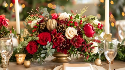 Christmas-themed floral centerpiece
