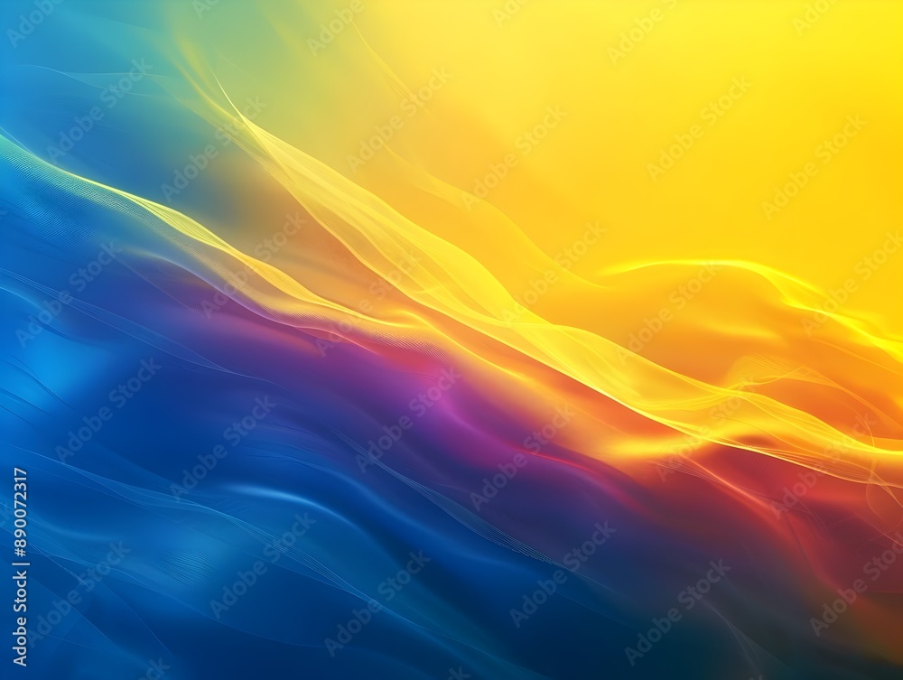 Wall mural dynamic neon blue and yellow gradient background with glowing effect for modern product display