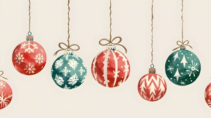 Hand-drawn hanging Christmas baubles
