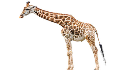 Obraz premium Side view photo of a giraffe isolated on white background