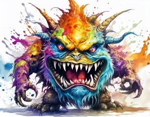 Obraz premium A colorful dragon with a menacing look on its face