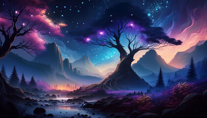 Create an abstract image reminiscent of outer space. Use dark, deep colors