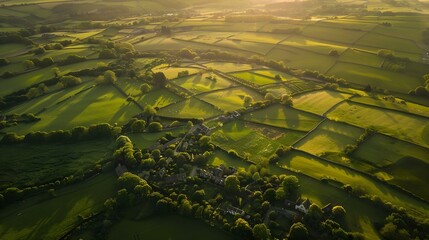 Aerial view of Somerset, England rural landscape