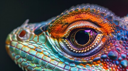 Fototapeta premium A close-up reveals the vibrant eye of a water dragon lizard, showcasing its stunning details and colors.