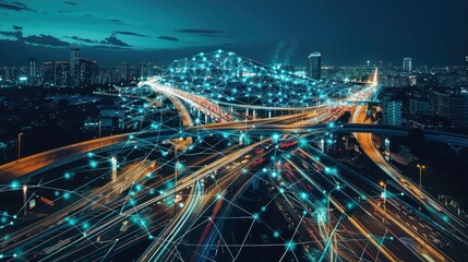 Cityscape with Interconnected Network of Roads and Lights
