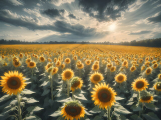 Obraz premium Sunflower field background with a sunny glow