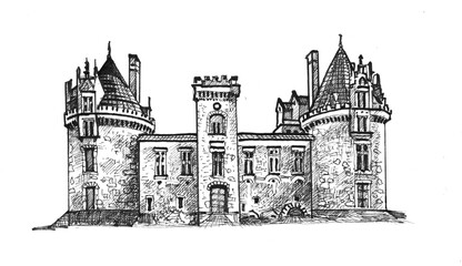 Obraz premium Medieval castle. Hand drawing sketch. Illustration jpg