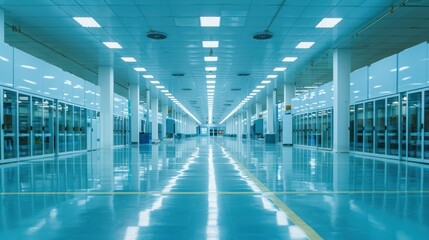 Fototapeta premium Semiconductor mass production factory , interior view with nobody.
