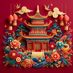 Obraz premium The Beauty of Chinese New Year Decorations with Traditional Red Lanterns