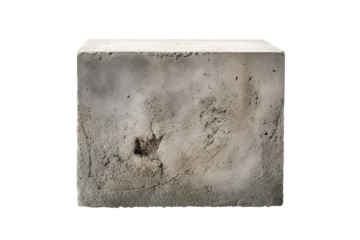 A Rough-Hewn Concrete Block Against a White Background on a Clear PNG or White Background.