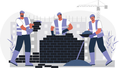 Construction Worker Making Wall Vector Illustration