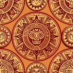 Obraz premium seamless pattern of Mayan-inspired medallions with intricate glyphs and symbols, Generative AI