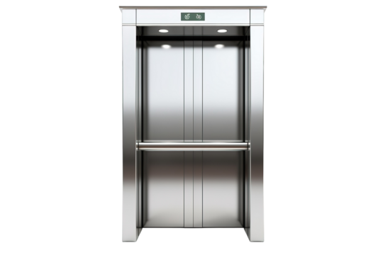 A Glimpse Into the Unknown: An Empty Elevator Awaits Its Next Passenger on a Clear PNG or White Background.