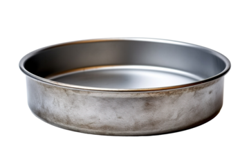 A Well-Worn Stainless Steel Baking Pan Ready for Its Next Culinary Adventure on a Clear PNG or White Background.