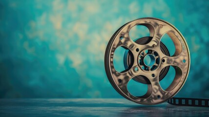 Obraz premium Vintage film reel on blue artistic background