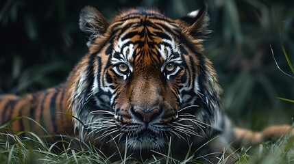 Obraz premium Endangered tiger in shrinking natural habitat.